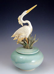 Handmade Heron Ceramic Urn for Ashes of Loved Ones
